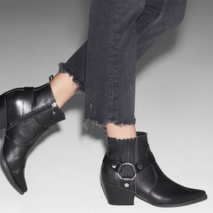 MARC FISHER LTD / Halie Black Buckle Heeled Chelsea Boots - 6